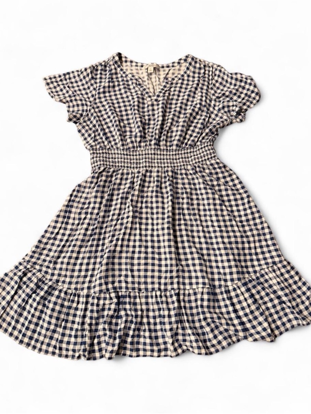 croft & barrow Navy and Cream Gingham Smocked Waist Dress